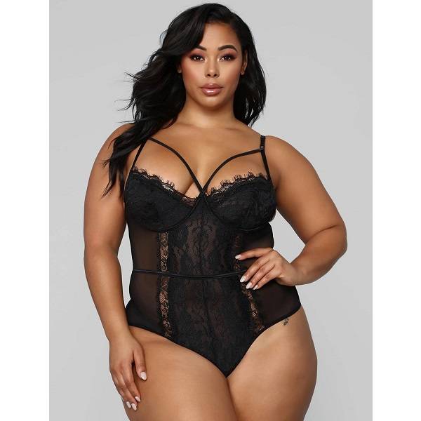 Eyelash Lace Bodysuit - Black 3 plus size eyelash lace bodysuit in black