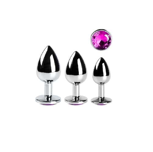 Metal Jewel Plug Set - Purple 3 metal butt plug set pink