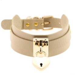 beige gold heart lock collar choker