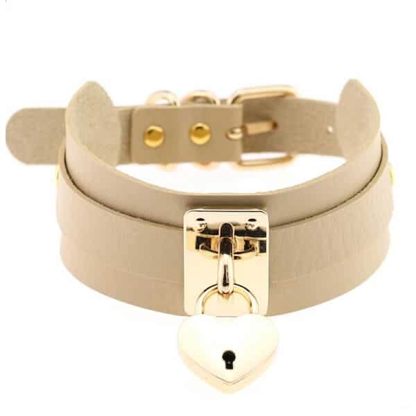 PK20036ANUDE - Las Lingerie beige gold heart lock collar choker