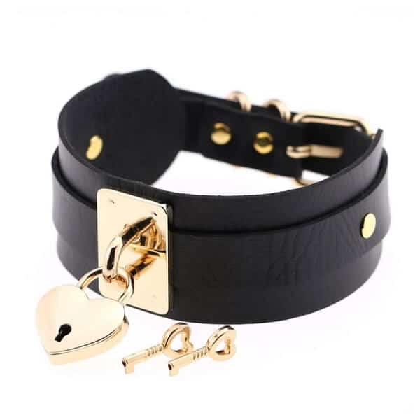 PK20036Ablk - Las Lingerie black gold heart lock collar