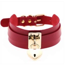gold heart lock collar red