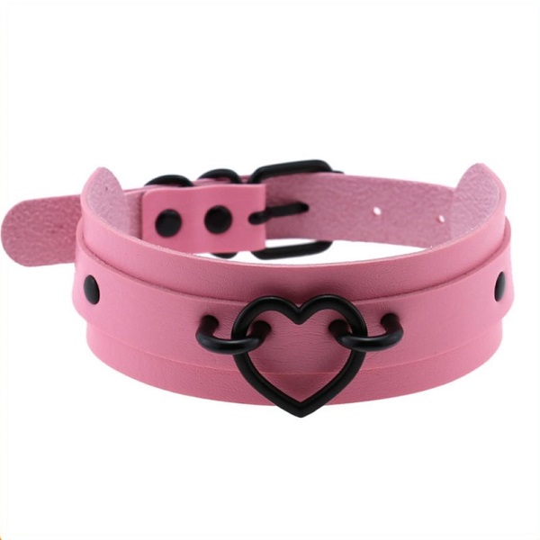 PK20004CP - Las Lingerie pink black heart collar