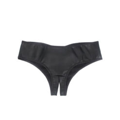 black las lingerie pu leather open crotch underwear